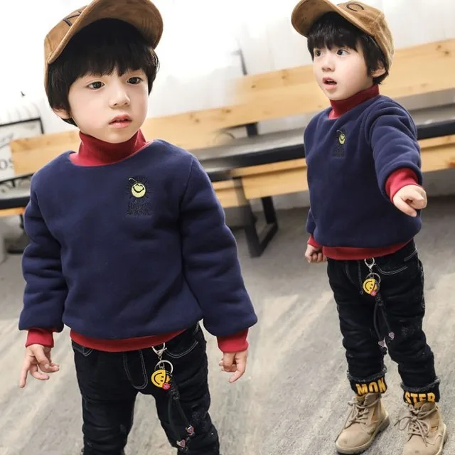 

High Collar Boys Girls Hoodies Clothes Children Winter Thick Sweatshirts Toddler Casual Sweater Kids Plus velvet Tops Costume