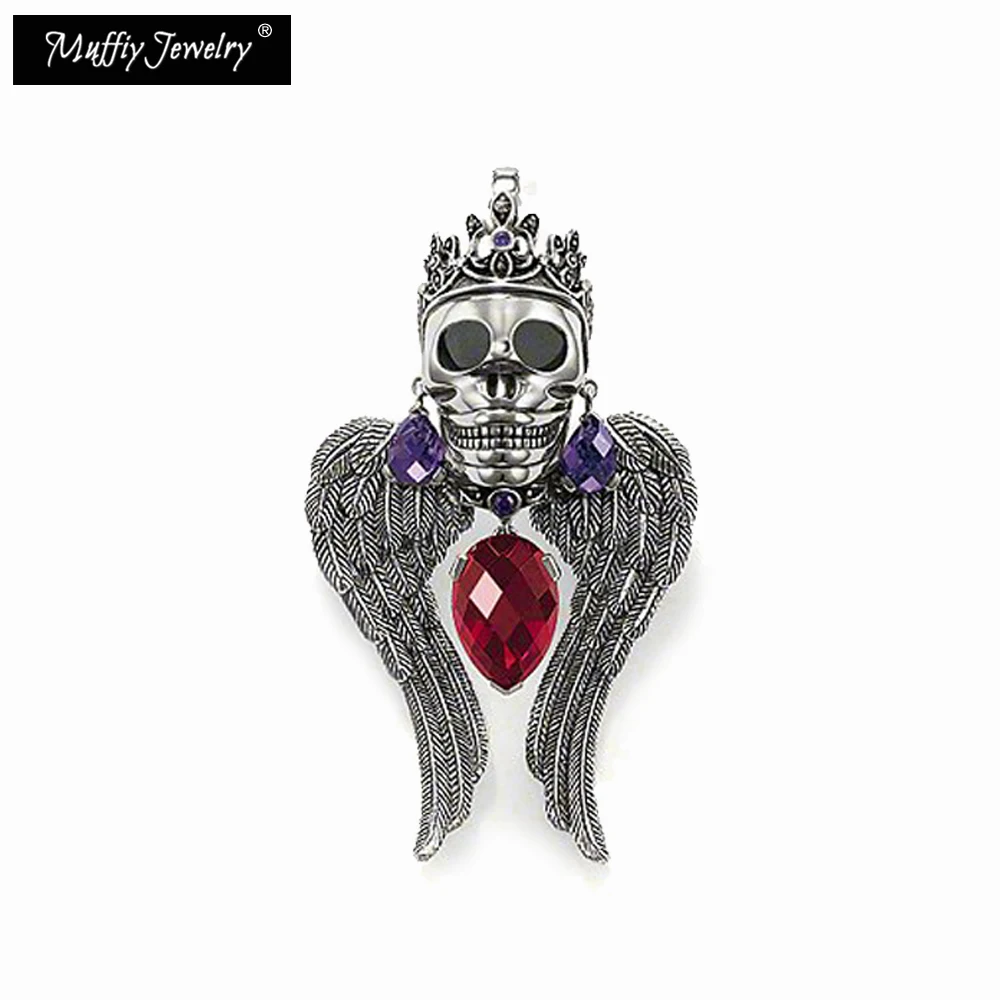 Pendant Wing Crown Skull King 925 Sterling Silver With Zircon Stones Fine Jewerly Accessories Fit Necklace Vintage Punk Gift