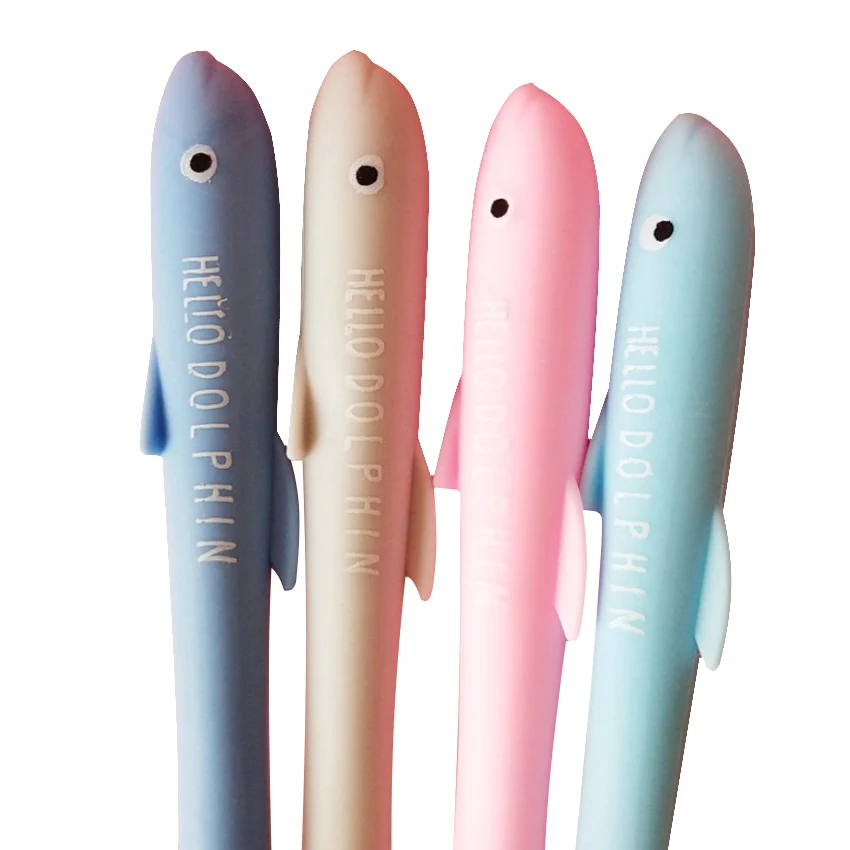 4 шт./лот 0 5 мм черная чернильная Милая мультяшная гелевая ручка в форме дельфина