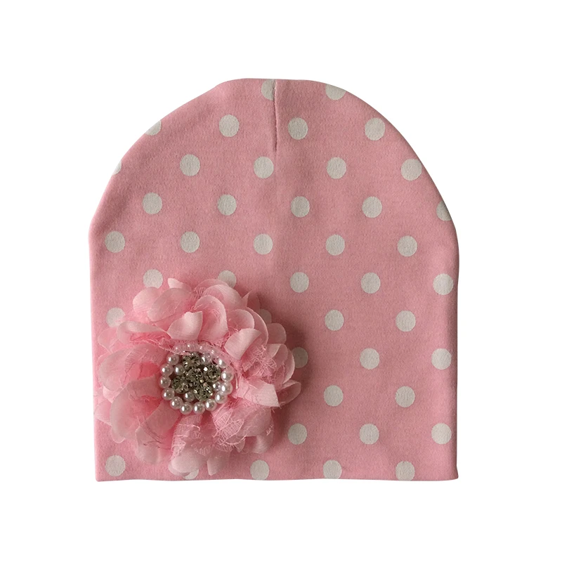 pink dot Baby Hat Cotton Floral Hat For Baby Girls Winter Caps Children's Beanie hats - Цвет: pink dot