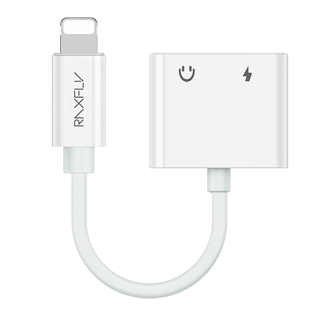 White RAXFLY 2в1 разветвитель зарядки для iPhone XS Max XR освещение до 3,5 мм разъем конвертер для iPhone X 8 7 Plus адаптер зарядки - Цвет: White