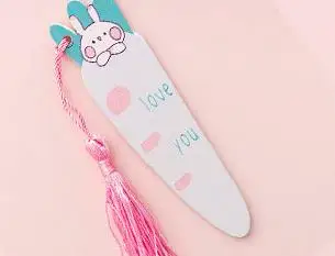 1 1 шт. Kawaii Кролик с морковкой кисточка закладки для книги маркеры милое животное деревянное линейка держатель страницы школьные канцелярские принадлежности, подарок - Цвет: 1