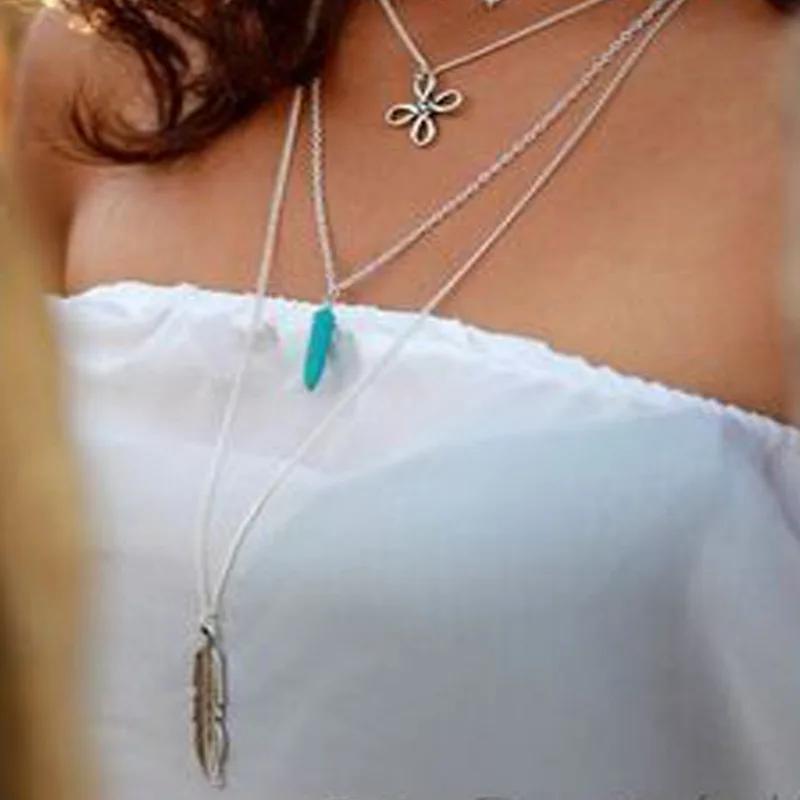 Hot New Multilayer Hammer Chain leaf Lariat Bar Long Necklace Strip Pendants Collar collier femme Women jewelry N1141 | Украшения и