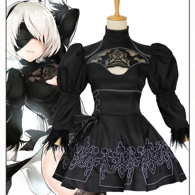 Женский костюм для косплея на Хэллоуин Nier Automata Yorha 2B сексуальное короткое платье