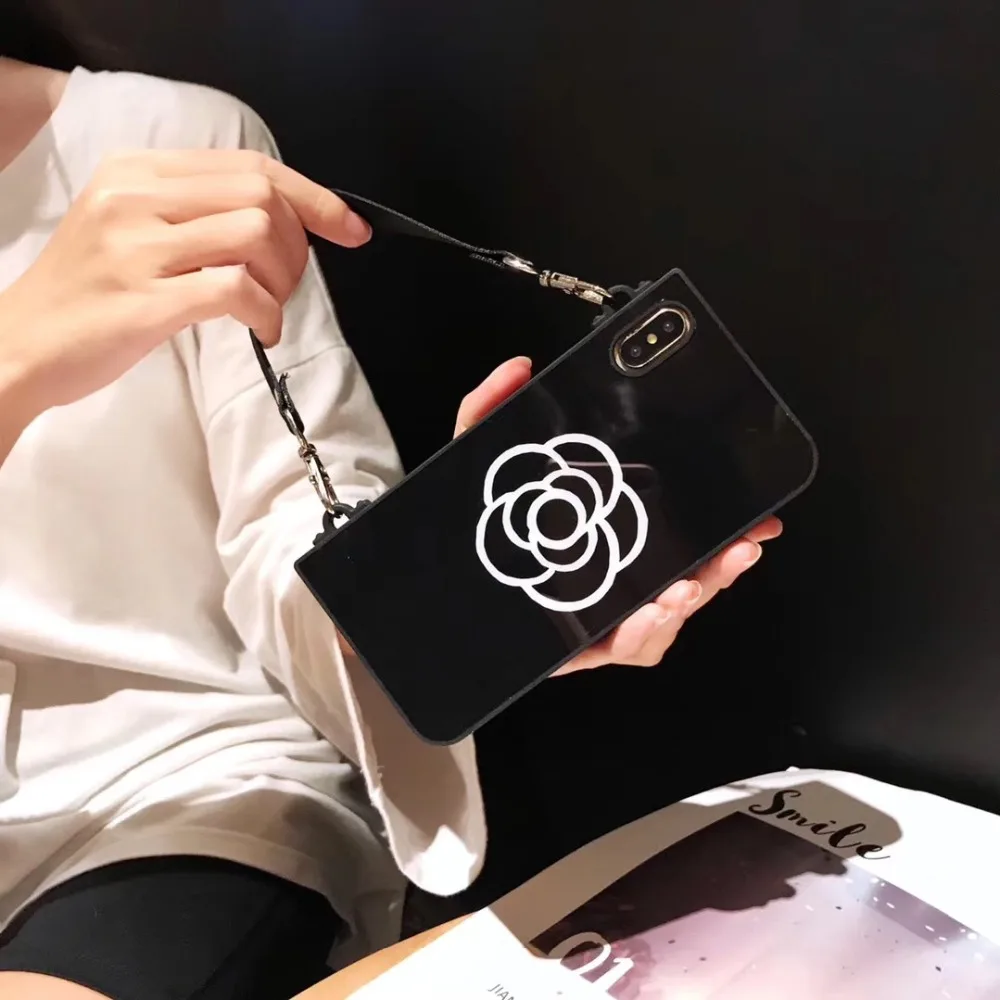 Aoweziic Camellia диагональная Длинная цепочка для iPhone Xs Max XR Чехол для мобильного телефона 6S 7plus X 8 мягкая оболочка Женская волна