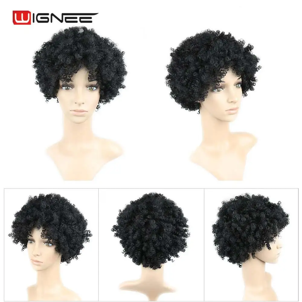 WigneeGAD16007S Wignee смешанный коричневый парик с короткими волосами афро кудрявый синтетический парик для женщин высокой плотности термостойкий афроамериканцы парик - Цвет: WigneeGAD16007S