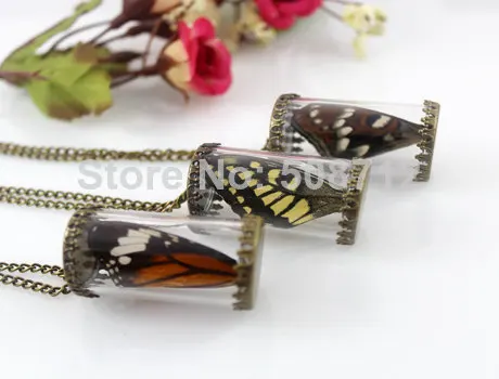 Стеклянная трубка 40x20 мм с настоящим крылом бабочки | Украшения и аксессуары