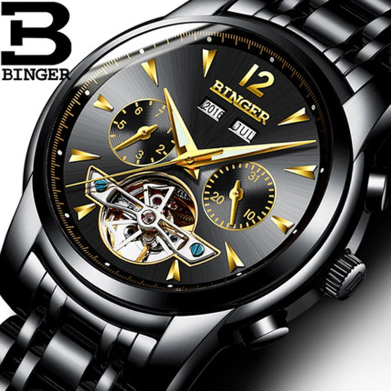 Подлинные роскошные мужские водонепроницаемые автоматические механические