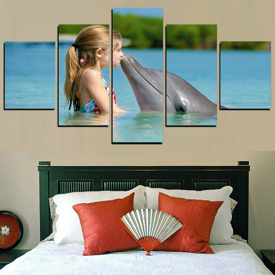 Настенная живопись для гостиной Модульная картина 5 панелей маленькая девочка и