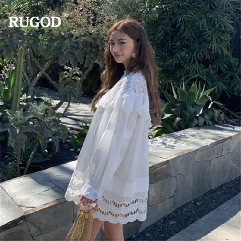 Женское платье RUGOD свободное кружевное мини-платье с круглым вырезом и