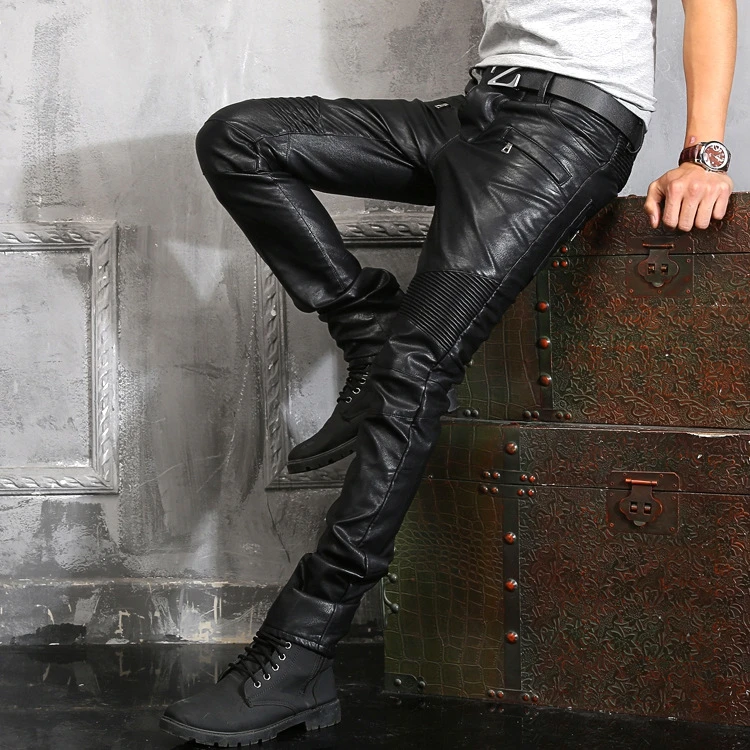 New Arrival PU Leather Men's stylish Riding Jeans Biker slim pants | Автомобили и мотоциклы