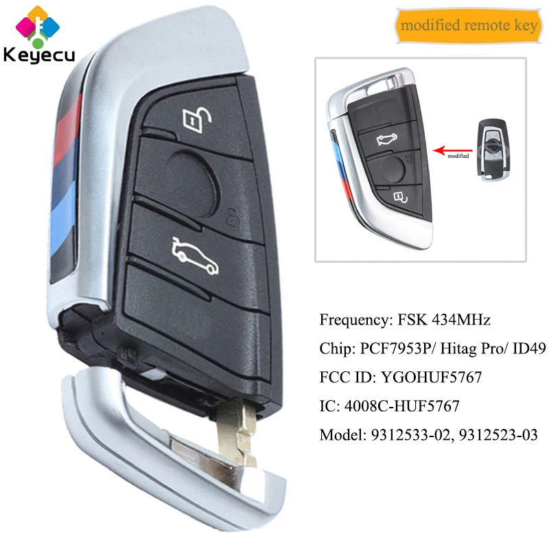 Модифицированный умный дистанционный ключ KEYECU CAS4 + FEM с 3 кнопками 868 МГц брелок
