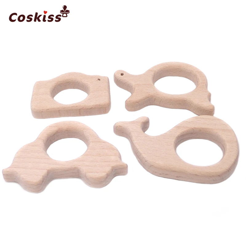 Деревянный Прорезыватель для зубов в машине черепахи Кита Натуральная Детская