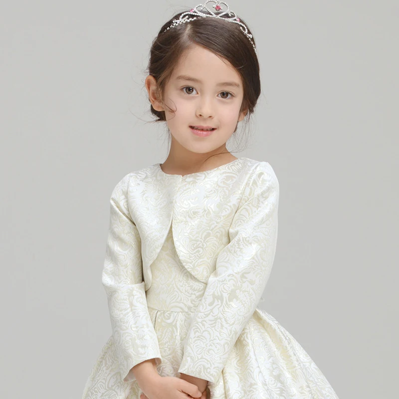 

Baby Girls Lace embroidery Girls Bolero Long Sleeve Lace Jacket For Wedding Dress Party Light Champagne Girls Clothes Outerwear