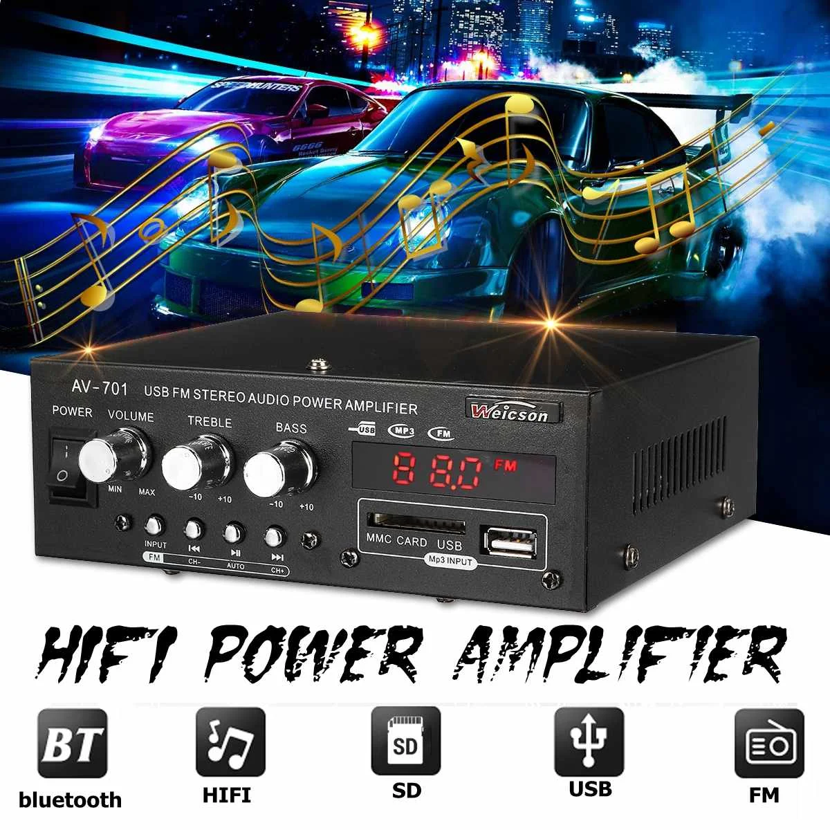 750 Вт автомобильный bluetooth стерео аудио усилитель HIFI усилитель USB SD FM MP3 Palyer 12 В/220 В