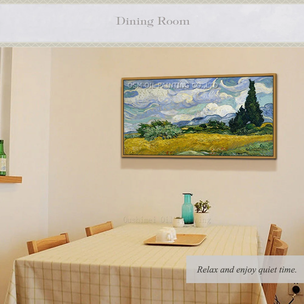 Превосходный художник ручная роспись Пшеничное поле с кипарисом картина маслом