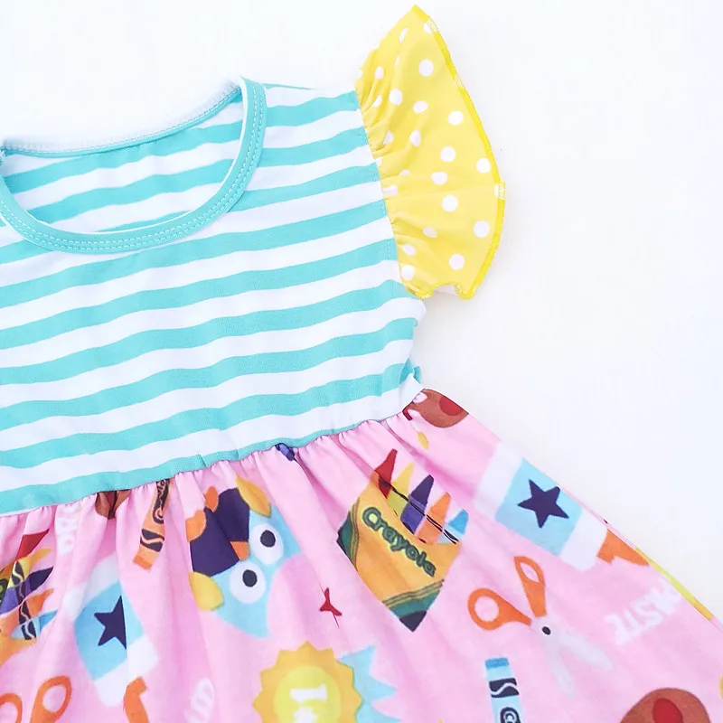 2018 Fashion Girl Back to School Dress Children &quotCreative Project&quot Brush Pencil Scissors Printed Pearl Girls Dot Striped D | Детская
