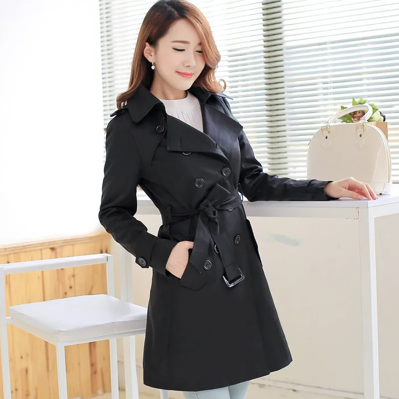 

2019 New Fashion Belt Rench Coat for Women Outwears Trench Plus Size Women Clothing Spring Autumn Double Breasted Md-long Coat