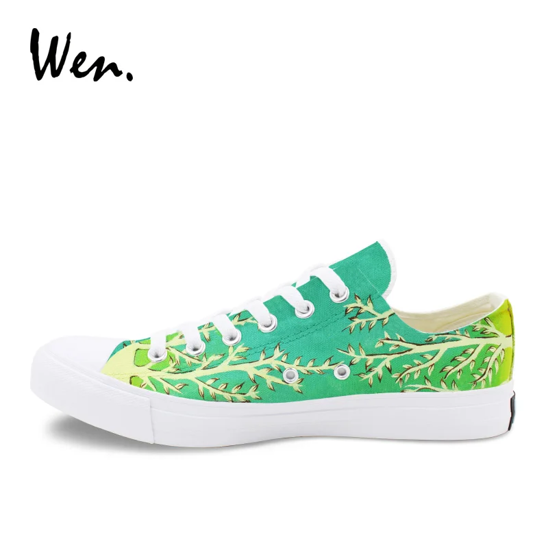 Вэнь Модные мужские повседневные парусиновые туфли ручная роспись зеленый