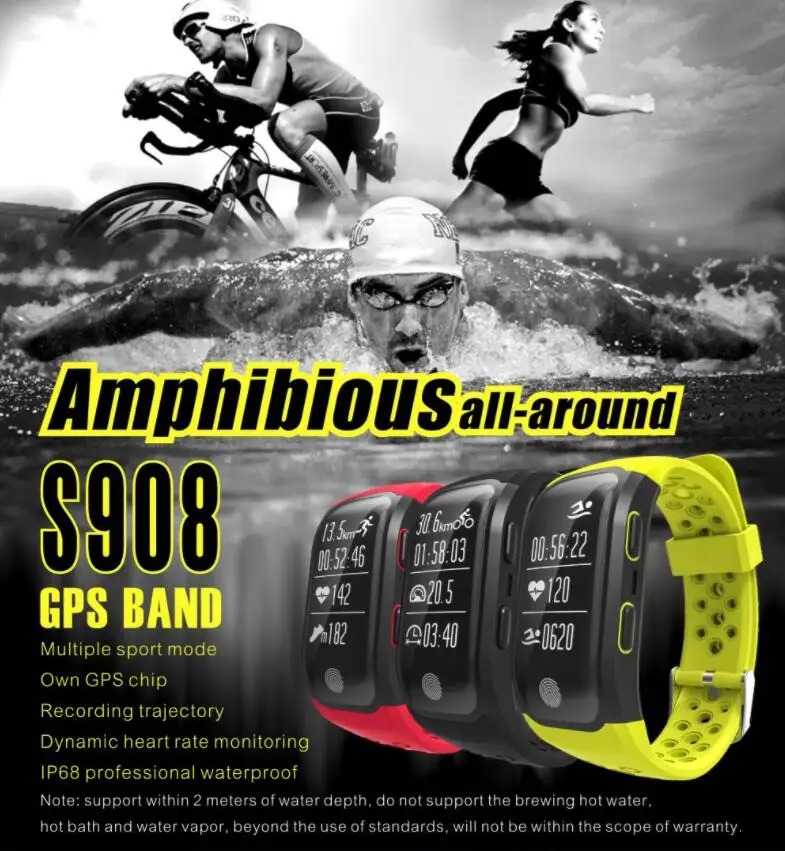S908 gps позиционирование многорежимный IP68 Водонепроницаемый электрокардиограмма