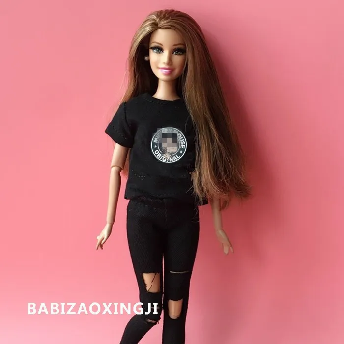 Черный 2 шт./компл. 1/6 blyth кукольные одежды коробки комплект из повседневной футболки+ джинсы на 30 см Blyth Pullip штаны для девочек кукла аксессуары для куклы Барби - Цвет: Черный