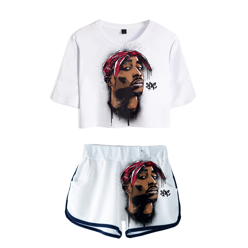 Kpop 2PAC 3D комплект из двух предметов женские пижамы футболка шорты укороченный топ