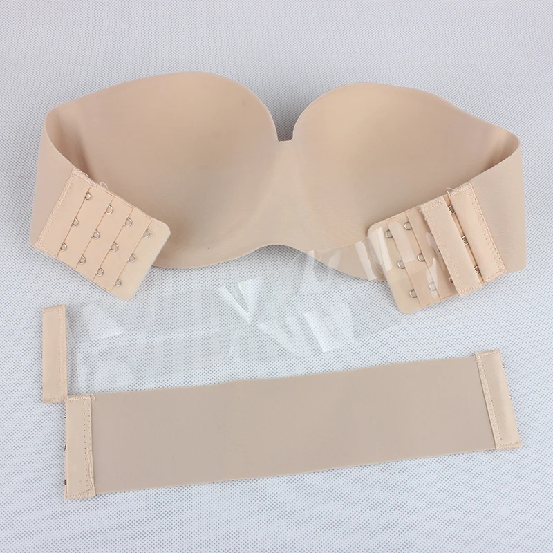 Бюстгальтер женский однотонный без бретелек с четырьмя крючками пикантный