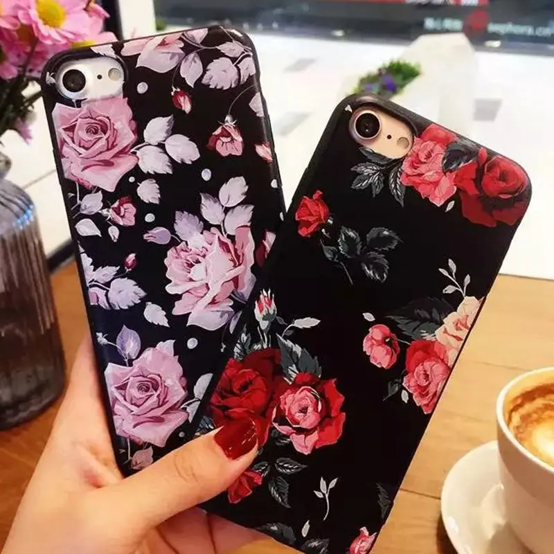 Люкс Ретро Розы Телефон Case Для iphone 7 плюс 6s 6 Плюс 5S 5 SE Розовая Роза Цветы Шаблон Soft