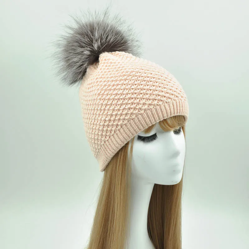 Шапка с помпоном из натурального меха зимняя шапка для женщин оптовая продажа