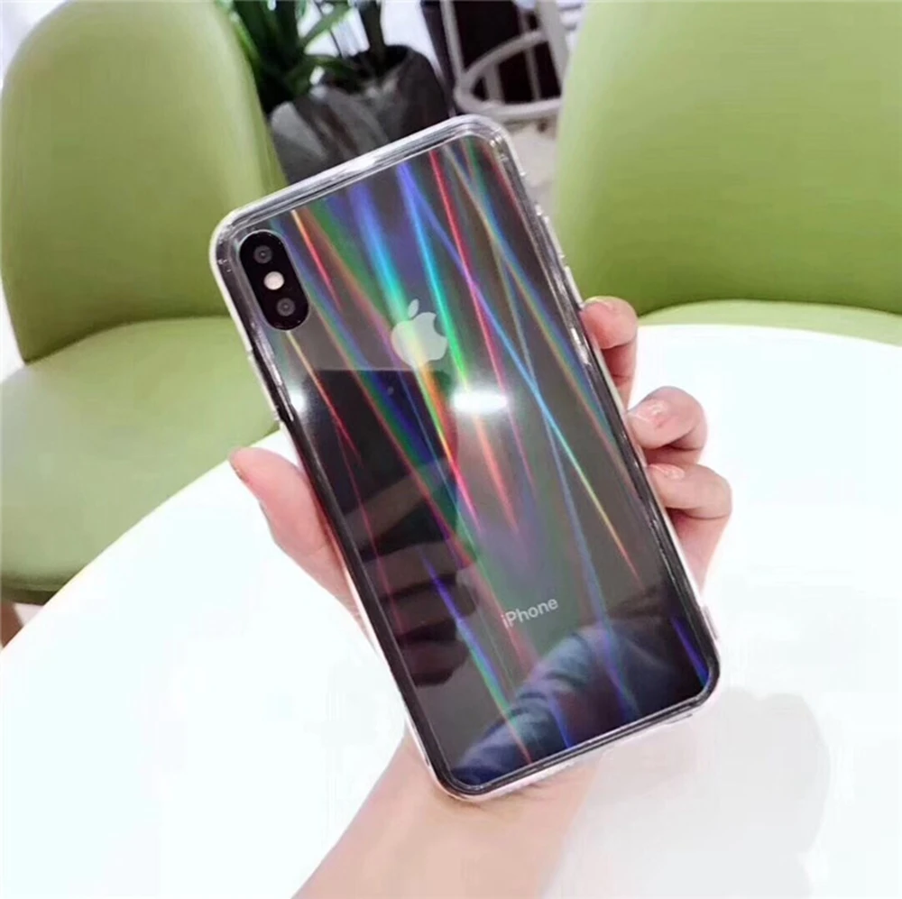 Градиентный лазерный Прозрачный чехол для iPhone 7 8 XR Радужный акриловый чехол для iPhone X Xs Max 11 pro max Модный чехол
