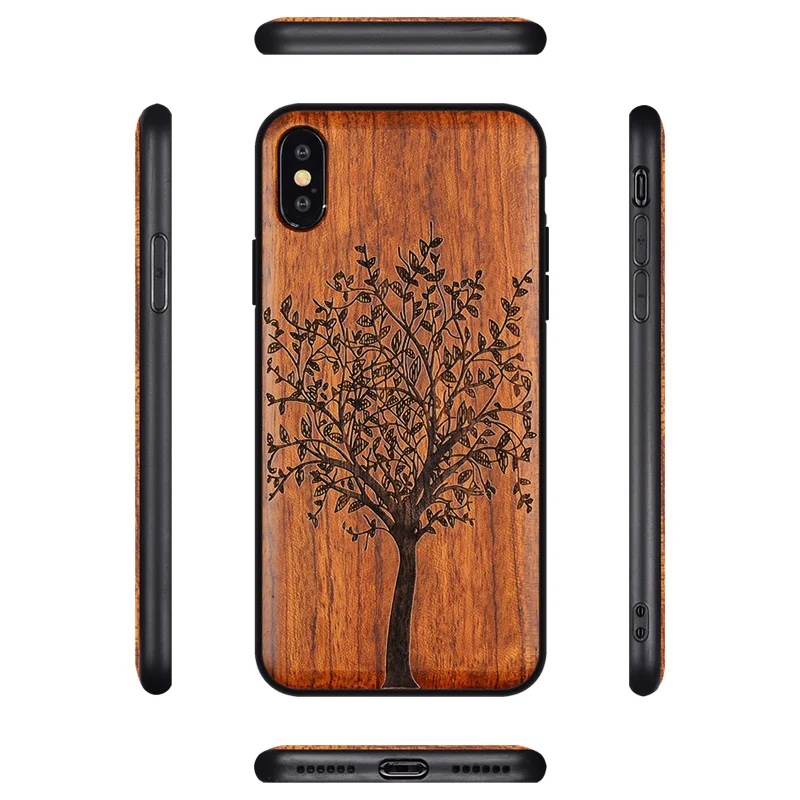 Techase Wood Case Protetive Back Cover For iPhone XR XS MAX TPU FIX Wooden 7 8 X Cases | Мобильные телефоны и аксессуары