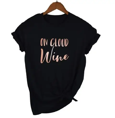 Женская футболка с коротким рукавом OKOUFEN Повседневная принтом Wine Bachelorette Party On Cloud