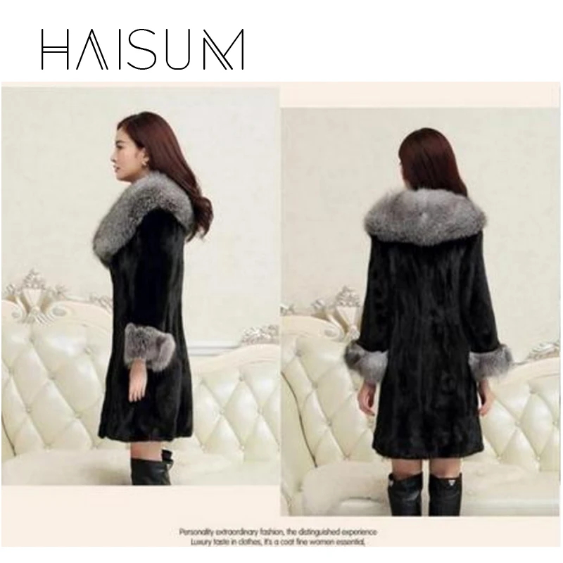 Женское пальто с искусственным мехом зимнее теплое длинное из черного лисьего