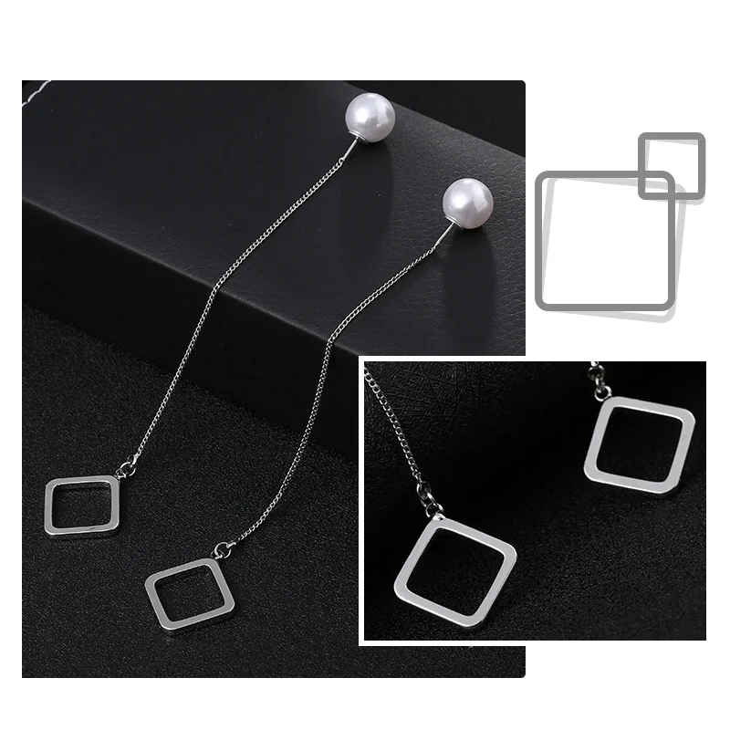Женские серьги гвоздики серебряного цвета с длинной цепочкой|earrings for women simple|colorful
