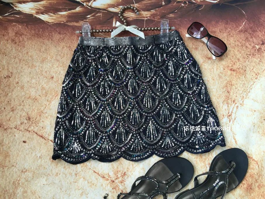 Luoanyfash 2018 Новинка Ретро черная короткая юбка с блестками женская винтажная