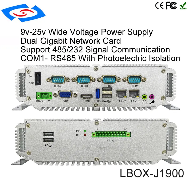 Встроенный промышленный компьютер с 4 Гб ОЗУ 64 SSD процессор intel celeron j1900