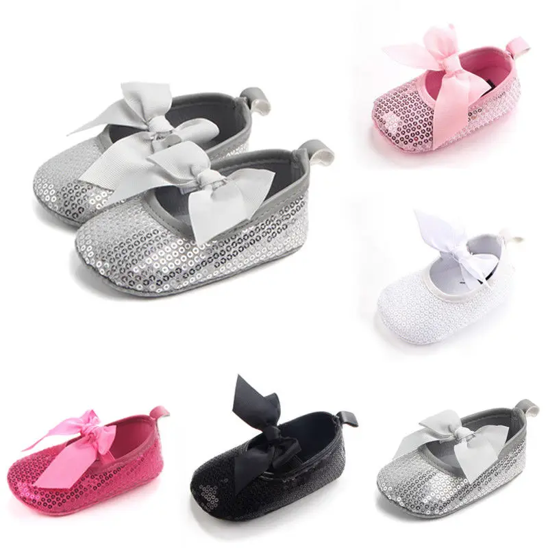 2017 модные блестящие туфли с бантом для новорожденных девочек обувь малышей