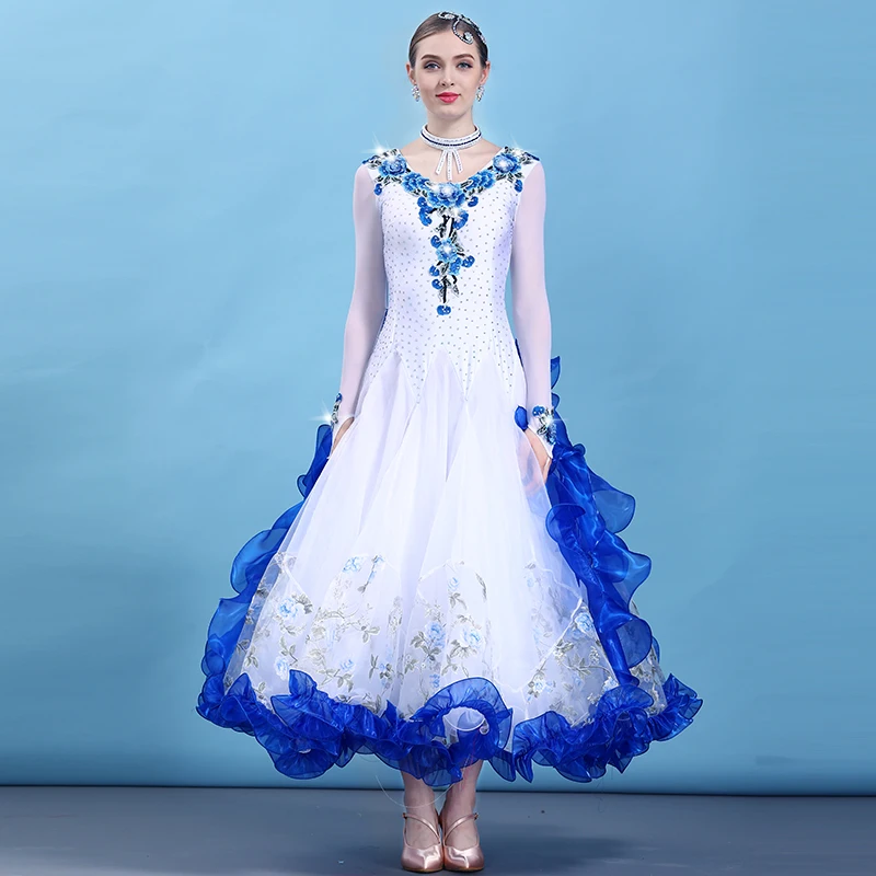 Платье женское со стразами с длинным рукавом 3 цвета|Бальные танцы| |