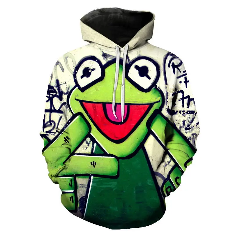 Мужская толстовка с 3D принтом Frog Осенний Забавный пуловер капюшоном уличная
