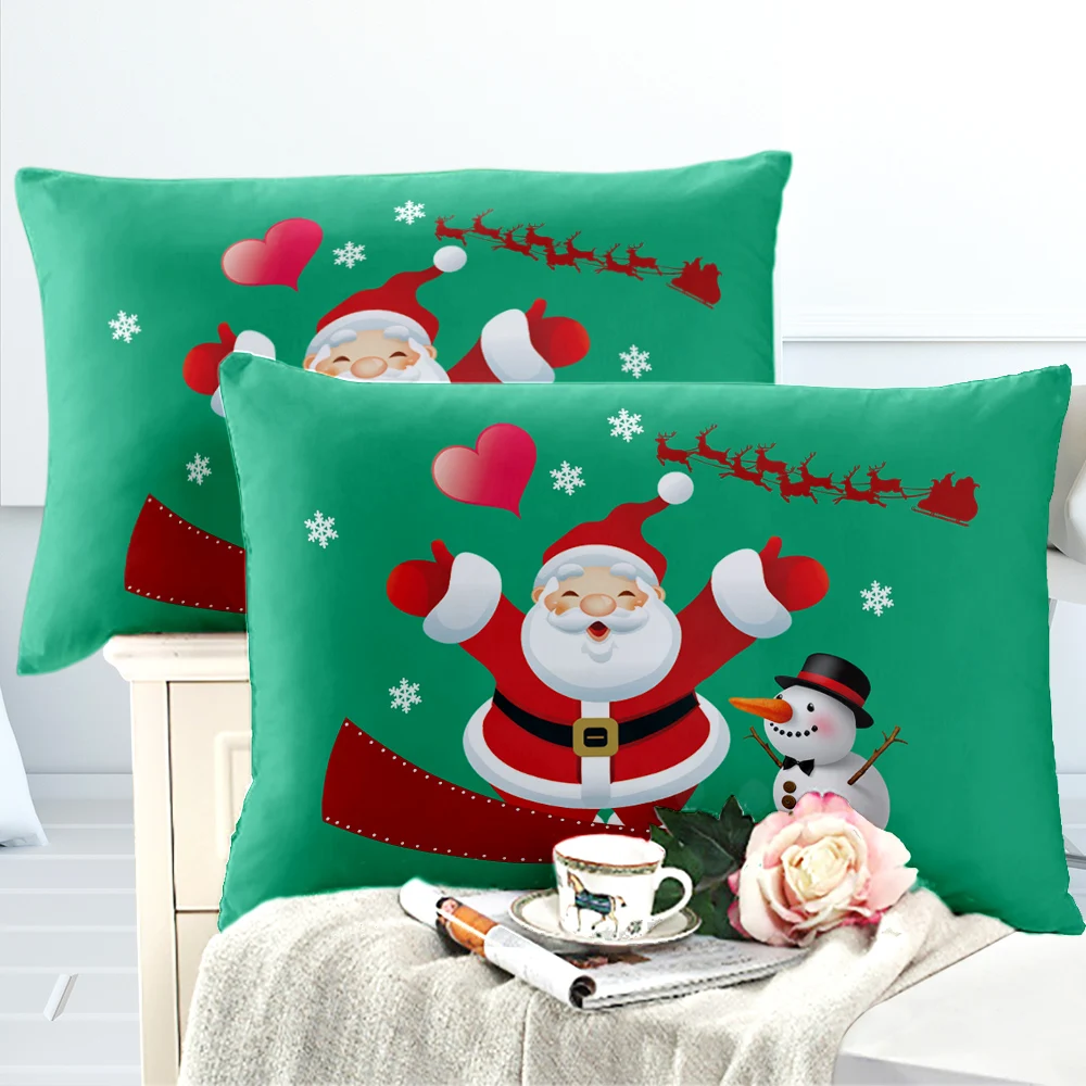 JSBD20-2PCS 4/комплект из 2 предметов, красного, зеленого цвета, на Рождество, с Постельное белье Twin King queen постельное белье мультфильм Санта Клаус принт простыня наволочка на подушку-обложку - Цвет: JSBD20-2PCS