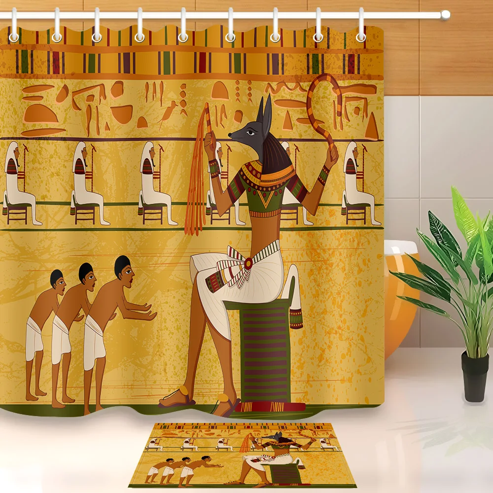 LB Anubis God Древняя египетская экзотическая душевая занавеска и набор ковриков для