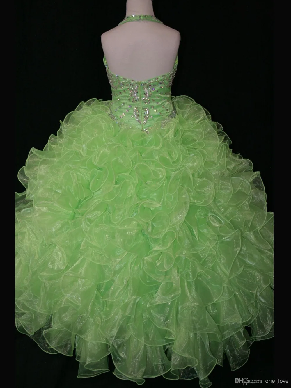 Halter Ruffle Actual Image Organza Beaded Lovely Girl's Pageant Real Sample Dresses Floor Length Glitz Flower Ball Gowns | Свадьбы и