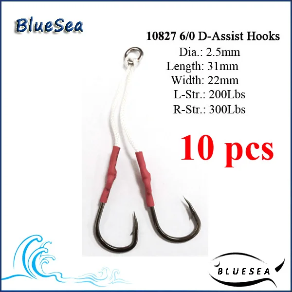 BlueSea 10 шт./упак. 10827 Нержавеющая сталь двойной крючковый лов помощник крючки двойной джиг помочь Крючки двойной Assist крючки с линией - Цвет: Red 6I0 10pcs