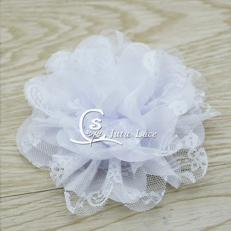 60 шт./лот 3 75 ''кружевной Шифоновый Цветок для одежды головной убор модные