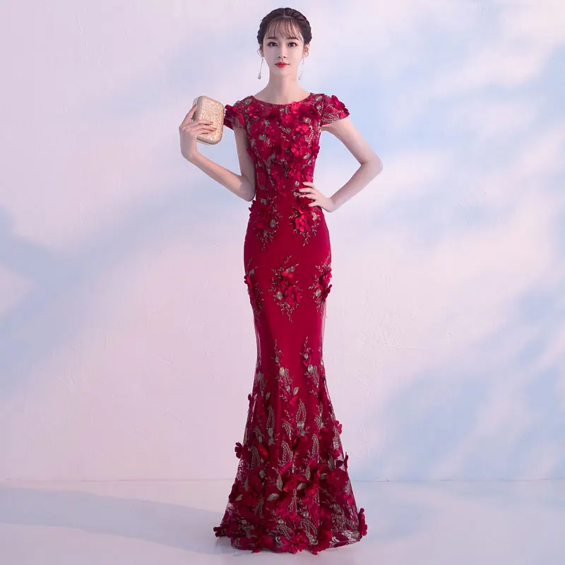 wine red Роскошные платья для выпускного вечера с цветами винно-Красного цвета элегантные скромные Женские длинные официальные платья размера плюс - Цвет: wine red