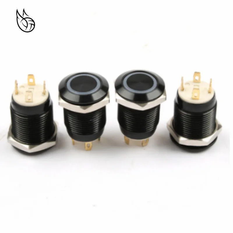 Черный кнопочный переключатель 4 Pin 12 мм водонепроницаемый светодиодный