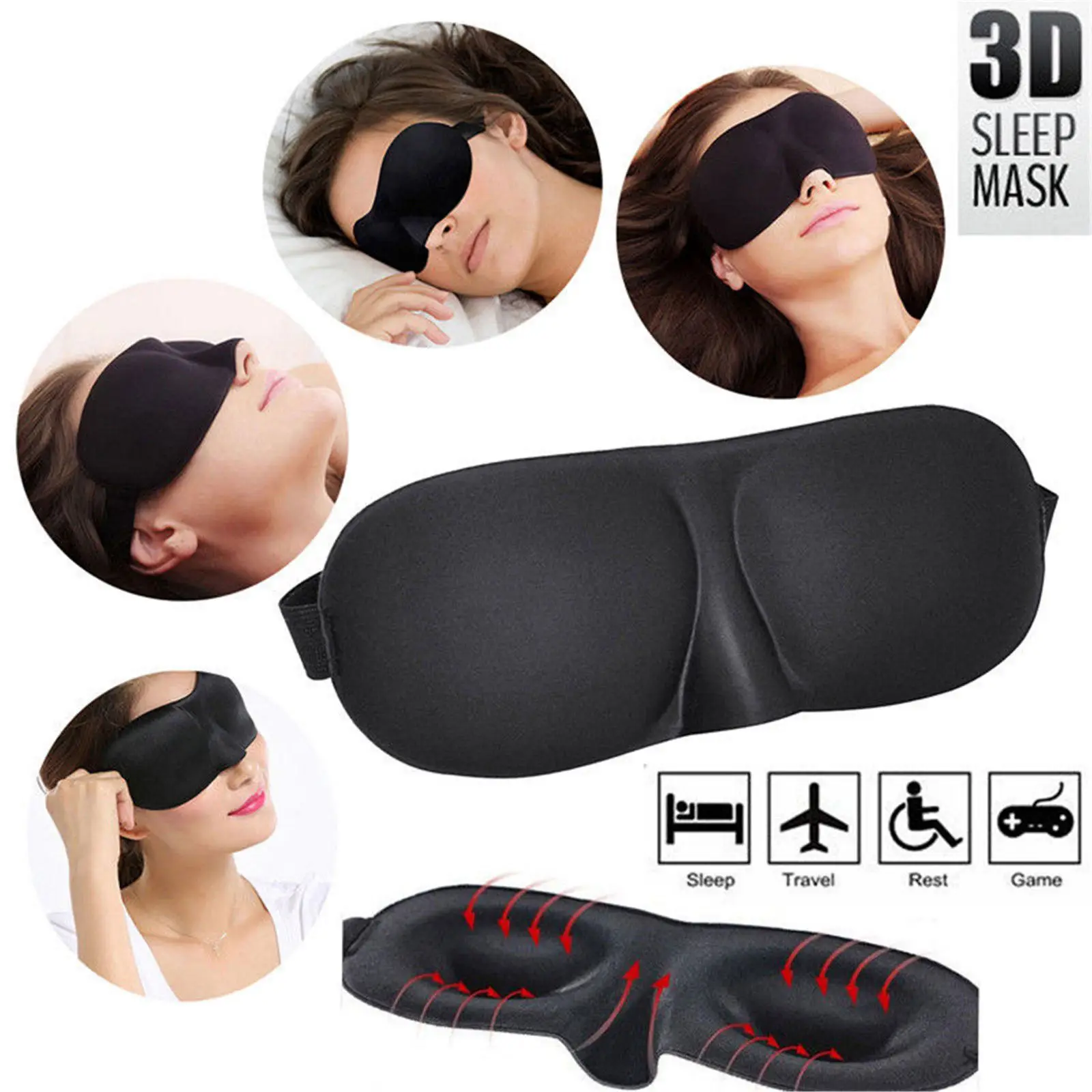 3D Black sleep mask Шелковая маска для сна, мягкая маска для глаз, переносная повязка на глаза для путешествий, дышащая повязка на глаза для отдыха, маска для сна, маска для сна, antifaz para dormir - Цвет: 3D Black sleep mask