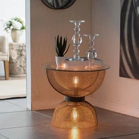 modern light luxury creative wrought iron retro old golden hourglass night light coffee small round table designer