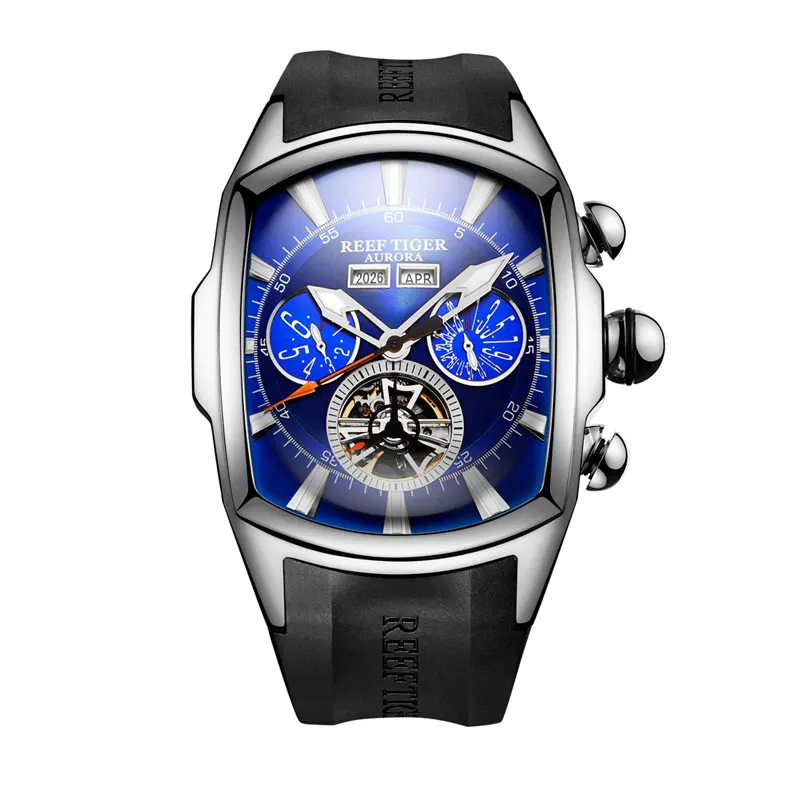 Reef Tiger/RT большие спортивные часы мужские Tourbillon Резиновый Ремешок Автоматические светящиеся водонепроницаемые часы Relogio Masculino+ коробка RGA3069 - Цвет: 10