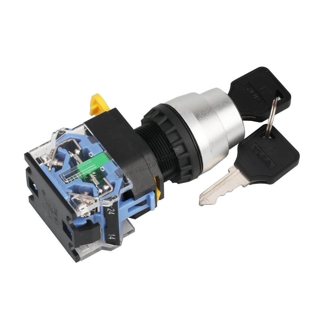 Серебряный контакт 22 мм Мгновенный Переключатель блокировки кнопочный